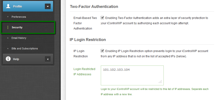 Feature: IP Login Restriction - iControlWP